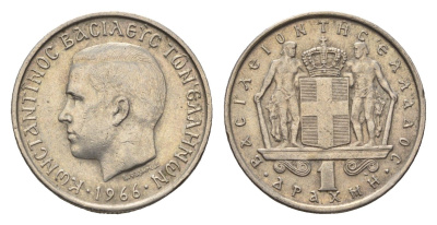 Греция 1 драхма 1966 Константин II (1966-1973) KM 89 медно-никель 4696-726