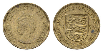 Джерси 1/4 шиллинга 1957 Елизавета II (1952-2022) KM 22 никель латунь 4687-749