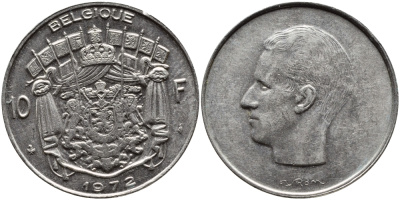 Бельгия 10 франков 1972 Belgique, Бодуэн I (1951-1993) KM 155.1 никель 63-826