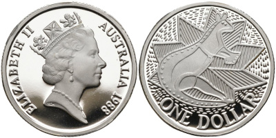 Австралия 1 доллар 1988 кенгуру, искусство аборигенов KM 100 a серебро PROOF 02-070-21