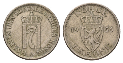 Норвегия 1 крона 1956 Хокон VII (1905-1957) KM 397 медно-никель 4703-256