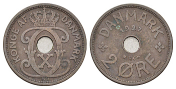 Дания 2 эре 1927 NCH, Кристиан X (1912-1947) KM 827 бронза 4701-637