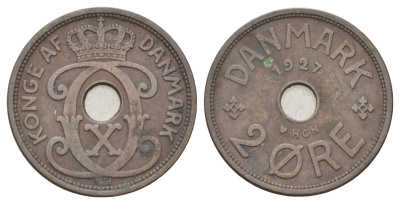 Дания 2 эре 1927 NCH, Кристиан X (1912-1947) KM 827 бронза 4701-637