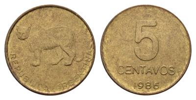Аргентина 5 сентаво 1986 KM 97 латунь 181-837