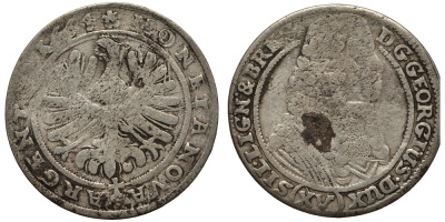 Силезия-Легница-Бжег 15 крейцеров 1664 Георг III (1639-1664) серебро 413-1323