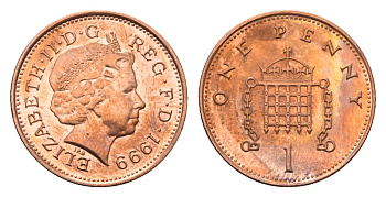 Великобритания 1 пенни 1999 Елизавета II (1952-2022) KM 986, Spink 4710 (B5) сталь плакированная медью UNC 4696-812