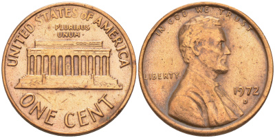 США 1 ЦЕНТ 1972 D, ЛИНКОЛЬН KM 201 медь цинк 188-267