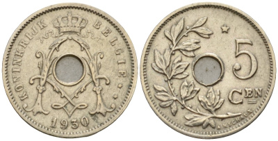 Бельгия 5 сантимов 1930 Belgique KM 66 медно-никель 4551-812