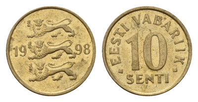 Эстония 10 сентов 1998 KM 22 латунь UNC 4696-224