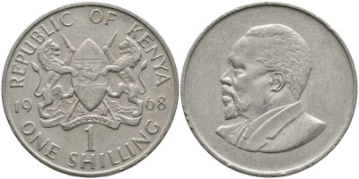 Кения 1 шиллинг 1968 Джомо Кениата KM 5 медно-никель 3333-1014