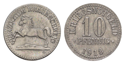 Брауншвейг 10 пфеннигов 1918 Funck 56.2A, Men05 3454.3, Men18 4388.3 железо 4636-937