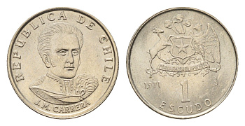 Чили 1 эскудо 1971 Хосе Мигель Каррера KM 197 медно-никель UNC 4689-126