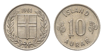 Исландия 10 эйре 1961 KM 10 медно-никель aUNC 4696-262