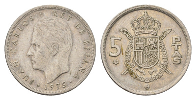 Испания 5 песет 1975 (79) Хуан Карлос I (1975-2014) KM 807 медно-никель 4707-345