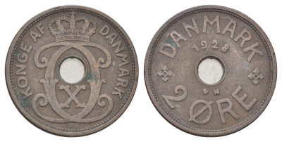 Дания 2 эре 1928 N, Кристиан X (1912-1947) KM 827 бронза 4701-666