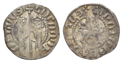 Киликийская Армения трам 1226-1271 Хетум I и царица Забель, держат крест/лев с патриаршим крестом  серебро    1516-731