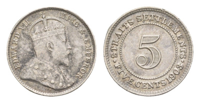 Стрейтс-Сетлментс (Стрейтс Сетлментс) 5 центов 1903 Эдуард VII (1901-1910) KM 20 серебро 1521-711