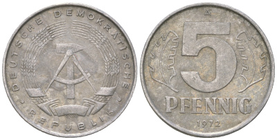 ГДР 5 пфеннигов 1972 A KM 9.1 алюминий 4625-663