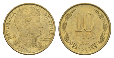 Чили 10 песо 2007 KM 228 никель латунь 4640-1058