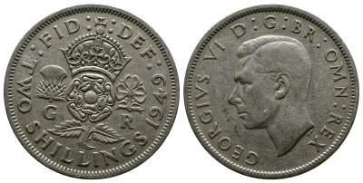 Великобритания 2 шиллинга (флорин) 1949 Георг VI (1936-1952) KM 878, Spink 4107 медно-никель 4381-1241