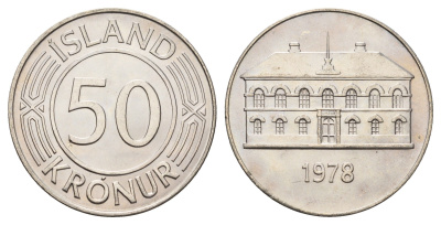 Исландия 50 крон 1978 здание парламента в Рейкьявике KM 19 медно-никель UNC 4168-213