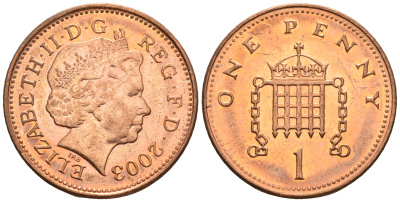 Великобритания 1 пенни 2003 Елизавета II (1952-2022) KM 986, Spink 4710 (B5) сталь плакированная медью 4609-566
