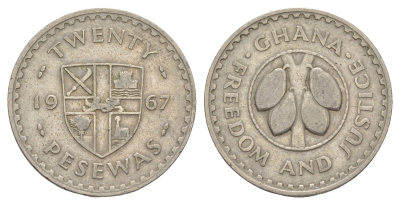Гана 20 песев 1967 KM 17 медно-никель 4153-1043