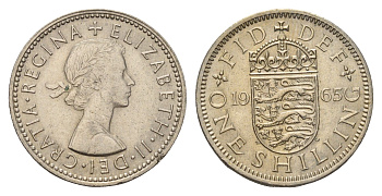 Великобритания 1 шиллинг 1965 Елизавета II (1952-2022), Английский герб KM 904, Spink 4147 медно-никель 4177-436
