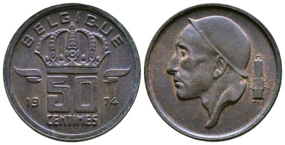 БЕЛЬГИЯ 50 САНТИМОВ 1974 BELGIQUE KM 148.1 бронза 4110-1667