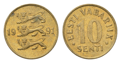 Эстония 10 сентов 1991 KM 22 латунь UNC 4696-116