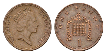 Великобритания 1 пенни 1988 Елизавета II (1952-2022) KM 935, Spink 4381 (B3) бронза 4696-758