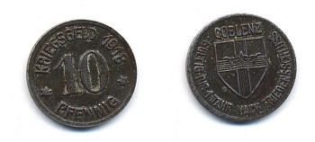 КОБЛЕНЦ 10 ПФЕННИГОВ 1918 НОТГЕЛЬД железо 29-234