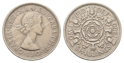 Великобритания 2 шиллинга (флорин) 1960 Елизавета II (1952-2022) KM 906, Spink 4146 медно-никель 4698-1045