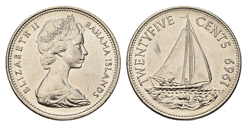 Багамские Острова (Багамы) 25 центов 1969 KM 6 никель UNC 4688-1016