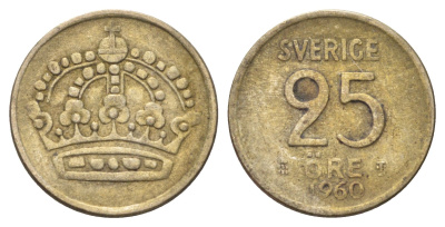 Швеция 25 эре 1960 Густав VI Адольф (1950-1973) KM 824 серебро 4701-536