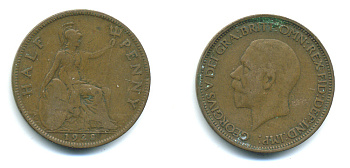 Великобритания 1/2 пенни 1928 Георг V (1910-1936) KM 837 Spink 4058 бронза 4383-944