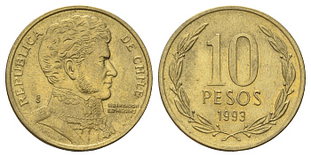 Чили 10 песо 1993 KM 228 никель латунь UNC 4155-243