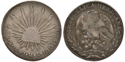 Мексика 8 реалов 1841 ML, монетный двор Mo (Мехико Сити) KM 377.10 серебро    633-1224