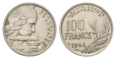 Франция 100 франков 1954  KM 919.1 медно-никель    4660-326