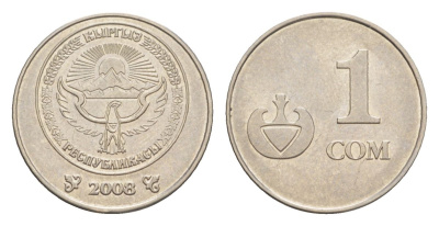 Киргизия 1 сом 2008 KM 14 сталь плакированная никелем 4632-269