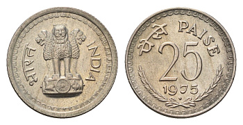 Индия 25 пайс 1975 KM 49.1 медно-никель UNC 4690-214