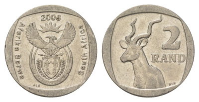 ЮАР 2 ранда 2008 KM 445 медь плакированная никелем 4628-217