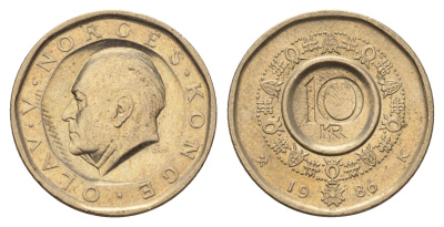 Норвегия 10 крон 1986 Улаф V (1957-1991) KM 427 никель латунь 4703-325