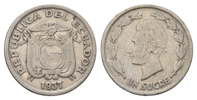 Эквадор 1 сукре 1937 год-тип KM 78.1 никель 4698-554