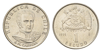 Чили 1 эскудо 1971 Хосе Мигель Каррера KM 197 медно-никель UNC 4689-127