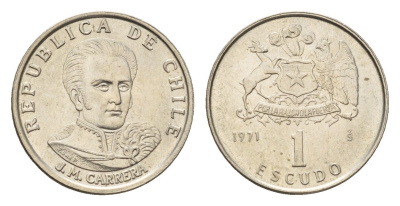 Чили 1 эскудо 1971 Хосе Мигель Каррера KM 197 медно-никель UNC 4689-127