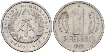 ГДР 1 пфенниг 1982 A KM 8.2 алюминий 188-524