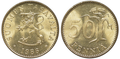 Финляндия 50 пенни 1986 N KM 48 алюминиевая бронза UNC 259-641