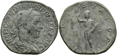 Римская Империя сестерций 238 - 244 Гордиан III IOVI STATORI Юпитер, Рим Very fine 15,72 гр RIC 299a бронза 1073-8-15
