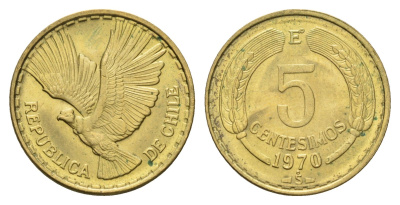 Чили 5 сентесимо 1970 KM 190 алюминиевая бронза UNC 4688-254